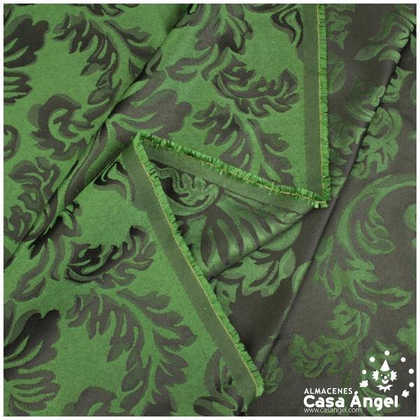 TELA JACQUARD DE FLORES VICTORIANAS EN VERDE Y NEGRO 280cm