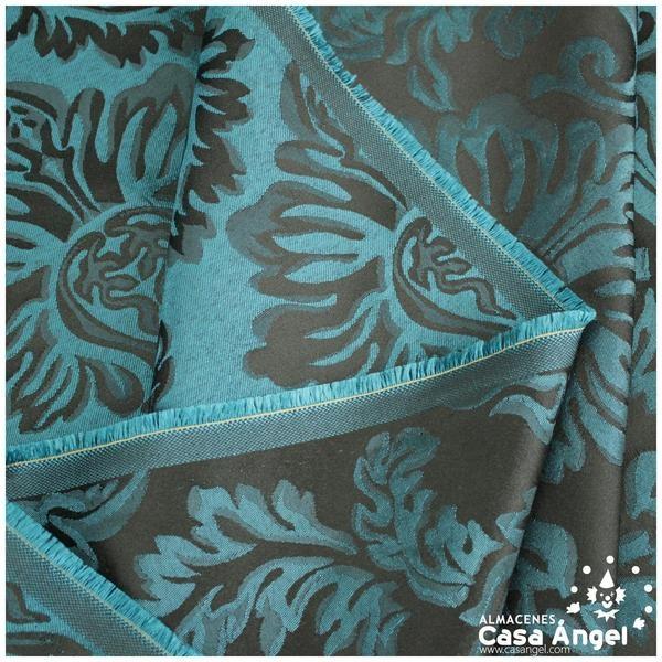 TELA JACQUARD DE FLORES VICTORIANAS EN AZUL Y NEGRO 280cm