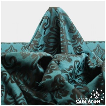 TELA JACQUARD DE FLORES VICTORIANAS EN AZUL Y NEGRO 280cm