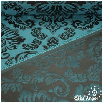 TELA JACQUARD DE FLORES VICTORIANAS EN AZUL Y NEGRO 280cm