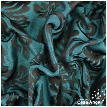 TELA JACQUARD DE FLORES VICTORIANAS EN AZUL Y NEGRO 280cm