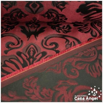 TELA JACQUARD DE FLORES VICTORIANAS EN BURDEOS Y NEGRO 280cm