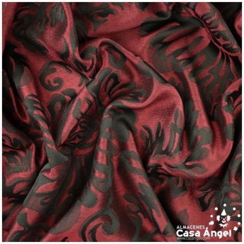 TELA JACQUARD DE FLORES VICTORIANAS EN BURDEOS Y NEGRO 280cm