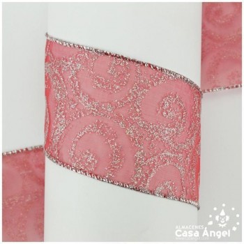 CINTA ORGANZA BORDES DE ALAMBRE 7cm ESPIRAL PLATA