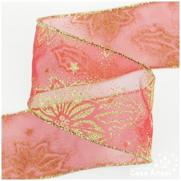 CINTA ORGANZA BORDES DE ALAMBRE 7cm FLOR ORO