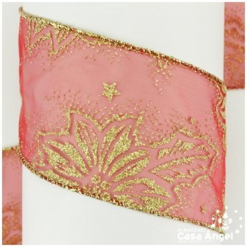 CINTA ORGANZA BORDES DE ALAMBRE 7cm FLOR ORO
