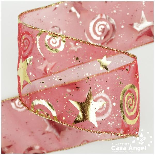 CINTA ORGANZA BORDES DE ALAMBRE 7cm ESTRELLAS Y ESPIRALES