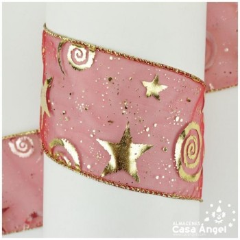 CINTA ORGANZA BORDES DE ALAMBRE 7cm ESTRELLAS Y ESPIRALES