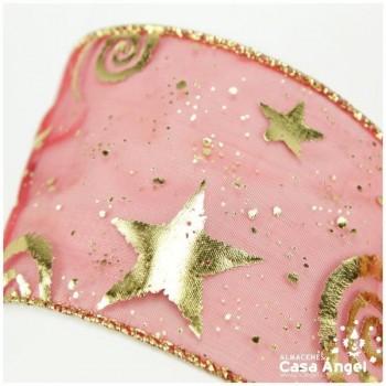 CINTA ORGANZA BORDES DE ALAMBRE 7cm ESTRELLAS Y ESPIRALES