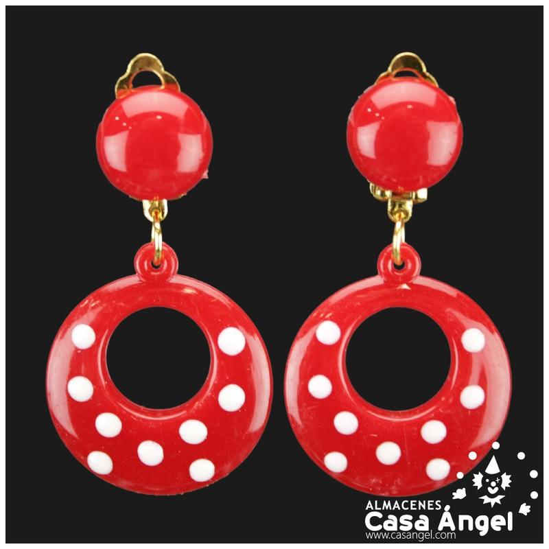 PENDIENTES DE FLAMENCA AROS ROJOS CON LUNARES BLANCOS INFANTIL