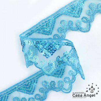 PASAMANERÍA BORDADA LENTEJUELAS SOPORTE GASA 5cm