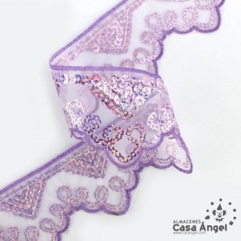 PASAMANERÍA BORDADA LENTEJUELAS SOPORTE GASA 5cm