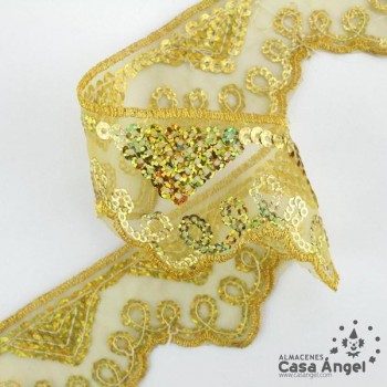PASAMANERÍA BORDADA LENTEJUELAS SOPORTE GASA 5cm