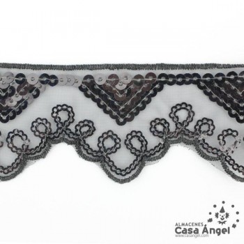 PASAMANERÍA BORDADA LENTEJUELAS SOPORTE GASA 5cm