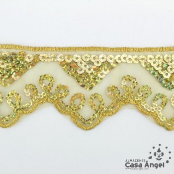PASAMANERÍA BORDADA LENTEJUELAS SOPORTE GASA 5cm