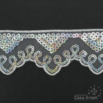 PASAMANERÍA BORDADA LENTEJUELAS SOPORTE GASA 5cm