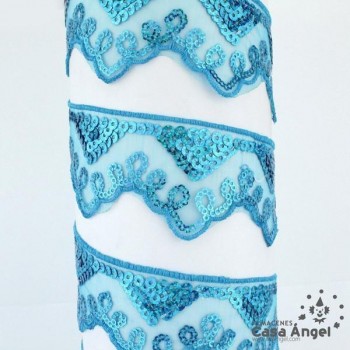 PASAMANERÍA BORDADA LENTEJUELAS SOPORTE GASA 5cm