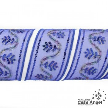 PASAMANERÍA BORDADA SOBRE GASA FLORES LENTEJUELAS 6cm