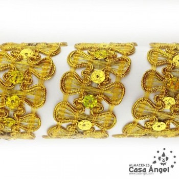 PASAMANERÍA METALIZADA BORDADA FLOR LENTEJUELAS 3cm