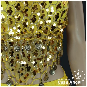 CONJUNTO TOP Y FALDA BAILE ÁRABE CON FLECOS Y MONEDAS