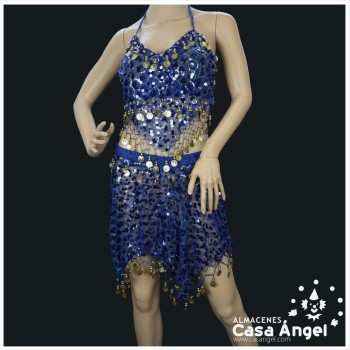 CONJUNTO TOP Y FALDA BAILE ÁRABE CON FLECOS Y MONEDAS