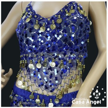 CONJUNTO TOP Y FALDA BAILE ÁRABE CON FLECOS Y MONEDAS