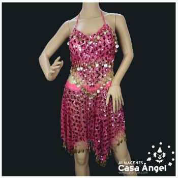 CONJUNTO TOP Y FALDA BAILE ÁRABE CON FLECOS Y MONEDAS