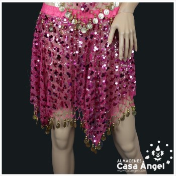 CONJUNTO TOP Y FALDA BAILE ÁRABE CON FLECOS Y MONEDAS