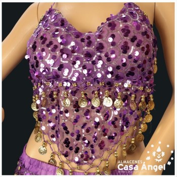 CONJUNTO TOP Y FALDA BAILE ÁRABE CON FLECOS Y MONEDAS