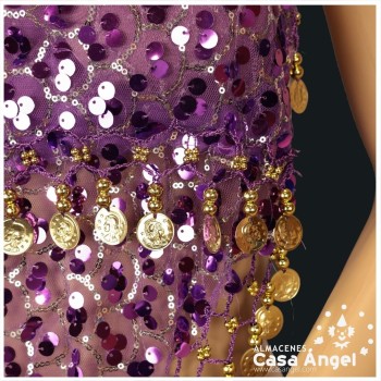 CONJUNTO TOP Y FALDA BAILE ÁRABE CON FLECOS Y MONEDAS