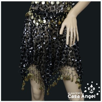 CONJUNTO TOP Y FALDA BAILE ÁRABE CON FLECOS Y MONEDAS
