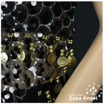 CONJUNTO TOP Y FALDA BAILE ÁRABE CON FLECOS Y MONEDAS