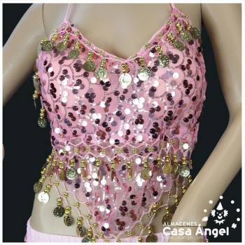 CONJUNTO TOP Y FALDA BAILE ÁRABE CON FLECOS Y MONEDAS