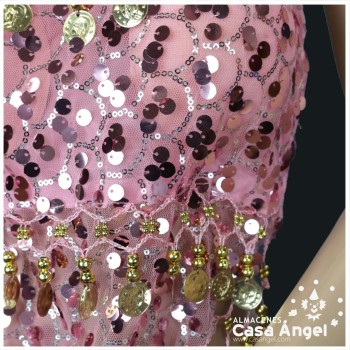 CONJUNTO TOP Y FALDA BAILE ÁRABE CON FLECOS Y MONEDAS