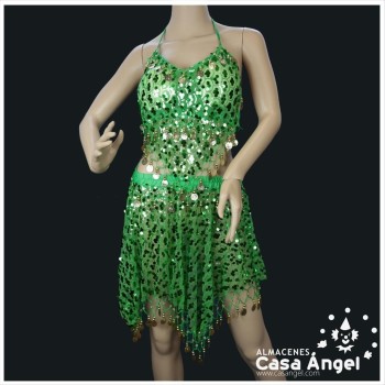 CONJUNTO TOP Y FALDA BAILE ÁRABE CON FLECOS Y MONEDAS