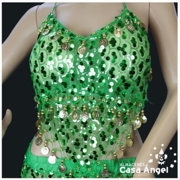 CONJUNTO TOP Y FALDA BAILE ÁRABE CON FLECOS Y MONEDAS