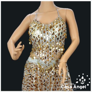 CONJUNTO TOP Y FALDA BAILE ÁRABE CON FLECOS Y MONEDAS