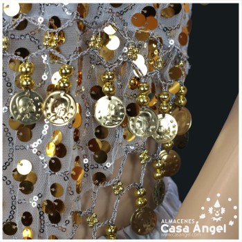 CONJUNTO TOP Y FALDA BAILE ÁRABE CON FLECOS Y MONEDAS