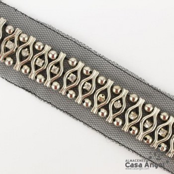 PASAMANERÍA METÁLICA STRASS CON SOPORTE TUL 35mm