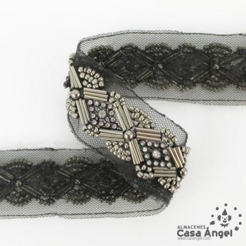 PASAMANERÍA STRASS CANUTILLO METAL PATRÓN ROMBOS 35mm