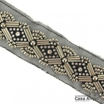 PASAMANERÍA STRASS CANUTILLO METAL PATRÓN ROMBOS 35mm