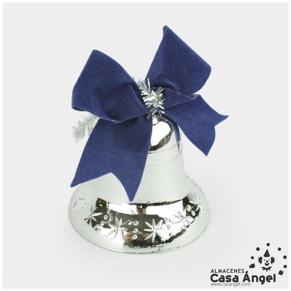 CAMPANAS PLATEADAS CON LAZO AZUL SET 10 UNIDADES