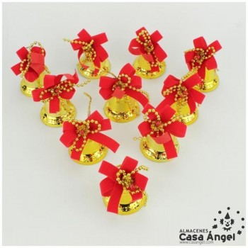 CAMPANAS DORADAS CON LAZO ROJO SET 10 UNIDADES