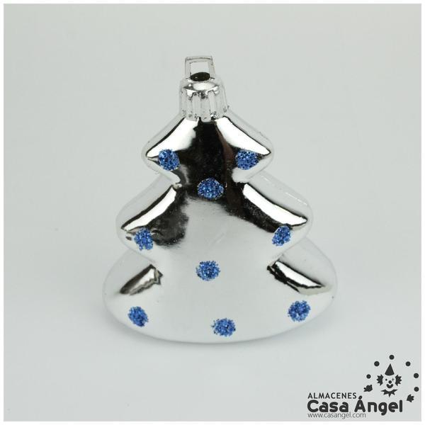 ÁRBOLITOS PLATEADOS CON GLITTER AZUL SET 8 UNIDADES