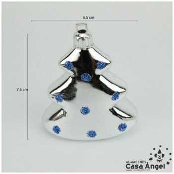 ÁRBOLITOS PLATEADOS CON GLITTER AZUL SET 8 UNIDADES