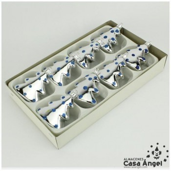 ÁRBOLITOS PLATEADOS CON GLITTER AZUL SET 8 UNIDADES