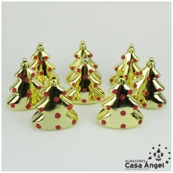 ÁRBOLITOS DORADOS CON GLITTER ROJO SET 8 UNIDADES