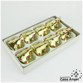 ÁRBOLITOS DORADOS CON GLITTER ROJO SET 8 UNIDADES