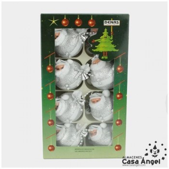 ESFERAS DE NAVIDAD DE PAPÁ NOEL EN PLATA SET DE 8 UNIDADES
