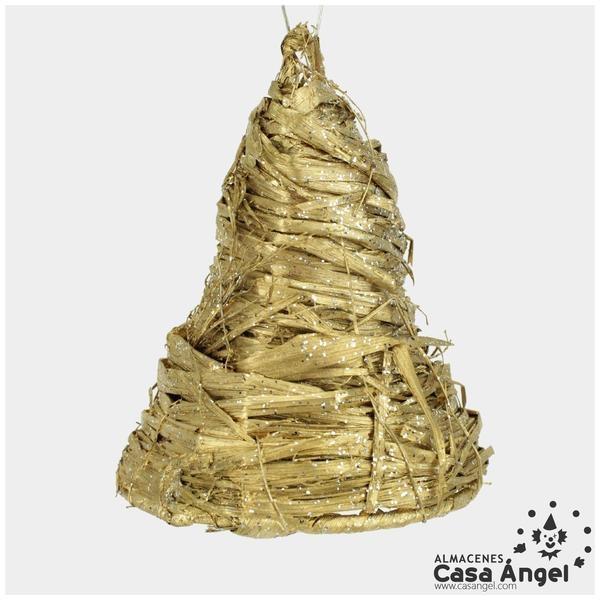 CAMPANA RÚSTICA GLITTER ARTESANAL ORO 13cm
